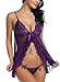 Avidlove Sexy Nightwear Deep V Neck Babydoll Flyaway Lingerie Lace Chemises Purple XXL