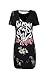 OMONSIM New Ladies Acid Wash Raw Power Printed Top Lace up Choker Neck T-Shirt Dress Women Dress (2, Medium)