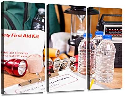 Emergency preparedness Checklist and Natural Disaster Supplies Print On Canvas Wall Artwork Modern Photography Home Decor Unique Pattern Stretched and Framed 3 Piece