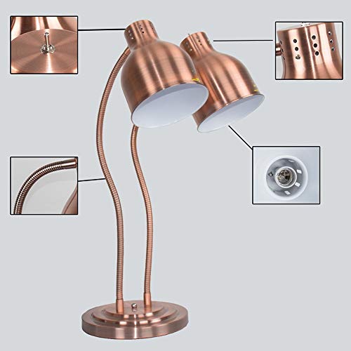 ZXT Food Warming lamp Single/Double Bulbs Buffet Display Heating Preservation Light,Commercial Portable W250 Heat Lamp (Color : Silver, Size : Single Head)