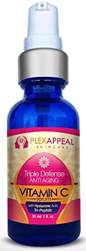 PlexAppeal Skincare Triple Defense Anti Aging Vitamin C Serum with Hyaluronic Acid and Tri-Peptide, 2 Piece