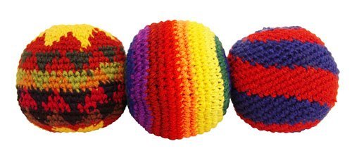 Funny Guy Mugs Footbag Set (3 Pack) – Handmade in Guatemala Crochet Hacky Kick Sack Balls – Footbag Juggling Balls for Outdoor Play, Party Games & Coordination Training