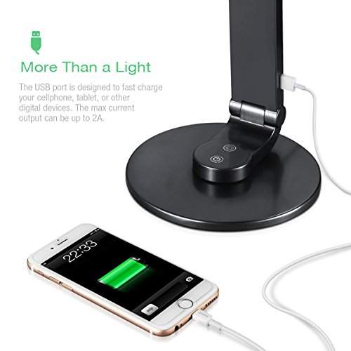 LITOM LED Desk Lamp, Eye-Caring Table Lamps with USB Charging Port LED Table Lamp, 5 Lighting Mode with 7 Brightness Levels, Touch Control Office Lamp for Kids Families, Office and Bedroom, Black