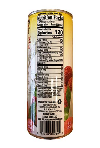 Golden Star Juice Drink, Refreshing and Delicious, Eight ounce (Lychee) (Pack of12)