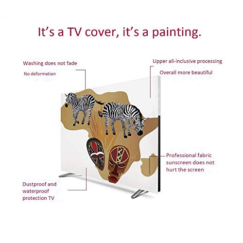 Safari 70" TV Cover,Illustration of Native Ethnic Icons and Traditional Ceremonial African Mask Zebra,Display Protector Dustproof Silky Smooth Antistatic Dust Cover