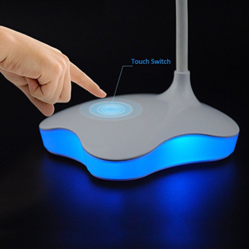 AENMIL New Clover Creative 18 LED Eye Protection Desk Lamp USB Charging 3 Level Adjustable Brightnes Bedside Reading Table Light for Kids Children - White + blue nightlight