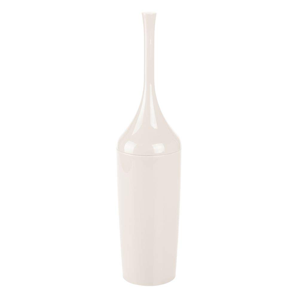 mDesign Modern Slim Plastic Toilet Bowl Brush and Holder for Bathroom Storage and Organization - Space Saving, Sturdy, Deep Cleaning, Covered Brush - Cream
