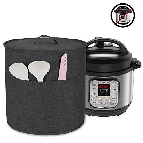 Luxja Dust Cover for 8 Quart Instant Pot, Cloth Cover with Pockets for Instant Pot (8 Quart) and Extra Accessories, Black (Large)