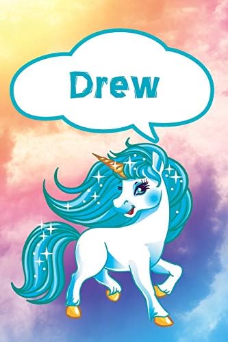 Drew: Personalized Unicorn Journal, notebook featuring 120 lined pages 6"x9" Paperback – 21 Feb 2019