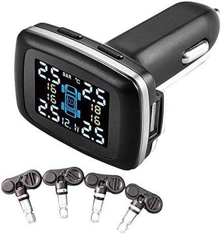BFYH Tire pressure detector, LCD wireless digital display tire pressure monitoring with 4 built-in sensors (black) [Energy Class A]