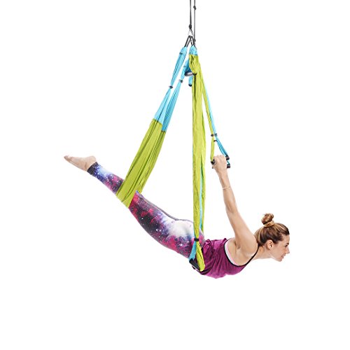 Yoga Trapeze [official] &ndash; Yoga Swing/Sling/Inversion Tool, Blue/Green by YOGABODY &ndash; with Free DVD
