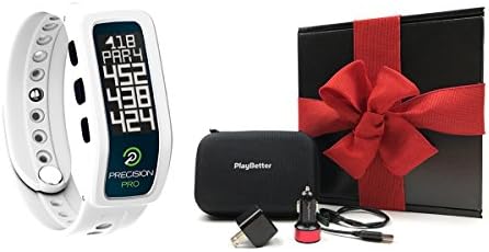 Precision Pro Golf GPS Band (White) GIFT BOX | Bundle includes Golf GPS Band, PlayBetter USB Car &amp; Wall Charging Adapters, PlayBetter Hard Case | Gift Box &amp; Red Bow