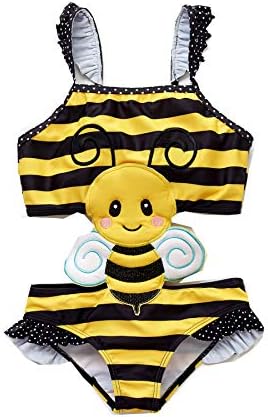 KAVKAS Baby Girl Swimsuit One Piece Rash Guard Ruffle Swimwears(12M-8T)