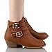 TOP Moda Women's Buckle Straps Stacked Low Heel Ankle Booties Tan 10