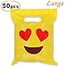 Cevinee 50PC Glossy Merchandise Bags, Handy Retail Shopping Bags, Cute Party Favor Bags - Emoji in Love - No Gusset - Die Cut Handle - 9