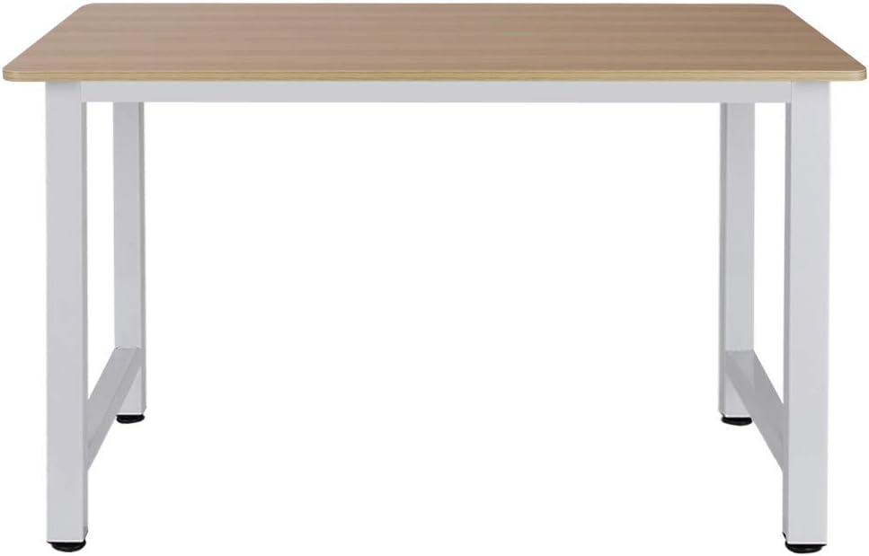 Y56 Modern Computer Desk 47" Sturdy Office Desk Modern Simple Style Table for Home Office Workstation, Notebook Writing Desk with Extra Strong Legs, Maple Color + White Metal Frame