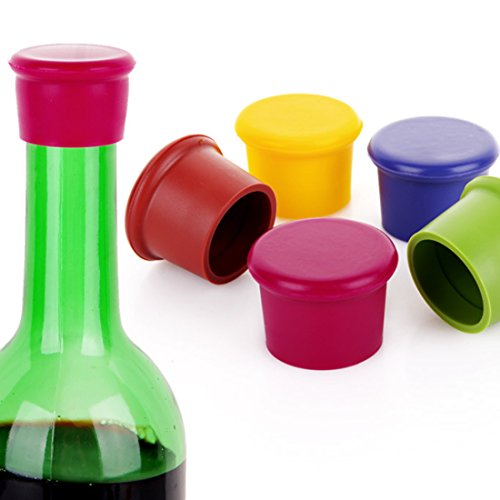 Katoot@ 5Pcs Lovely Wine Bottle Stoppers Silicone Bar Tools Candy Color Beer Champagne Saver Stopper Sealer - Color Random
