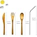 Reusable Bamboo Utensils Cutlery for Kids - 6 inch Travel Set, Bamboo Honey Spoon Fork Knife, 8.5 inch Stainless Steel Metal Straw with cleaning brush,To go Camping Lightweight Children Cutlery kit