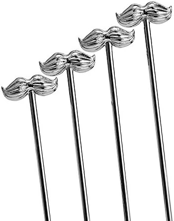 4 Pc Short Mustache Original Hip-Stirrer Metal Swizzle Cocktail Stirrer Christmas Gift Set w/Gift Box