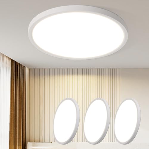 ZMH 3ER Deckenlampe LED Deckenleuchte Flach - Ø30cm Badezimmerlampe Badezimmer Dimmbar Rhombenplatte Augenschutz Küchenlampe Rund Weiß 24W Flurlampe B