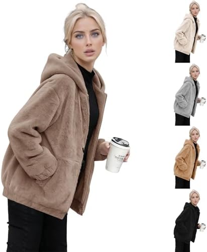 Sherpa Jacket Women Fleece Jacket Women Soft Plus Size Coats Warm Flannel Full Zip Lightweight Hoodie Loose Windfit Fuzzy Hoodies Comfortable Hooded Lovely Essentials Hoodie Coffee 3xl
