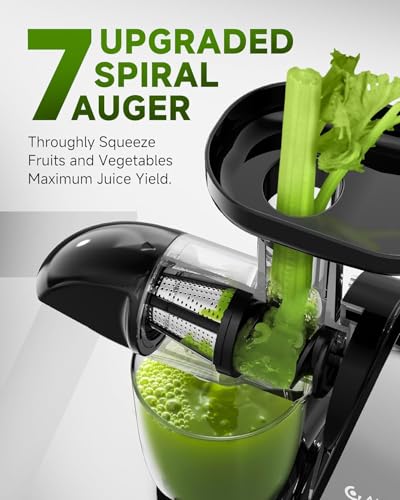 AMZCHEF Cold Press Slow Juicer, Electric Masticating Machine for Fruits and Vegetables, with 2 Cups and Brush, Grey