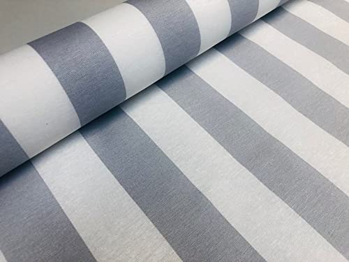Sofia Striped Fabric - 4cm Wide White Stripes for Curtains Upholstery Home Decor Table Runner Material - 140cm Wide (1 Metre, Silver Grey)