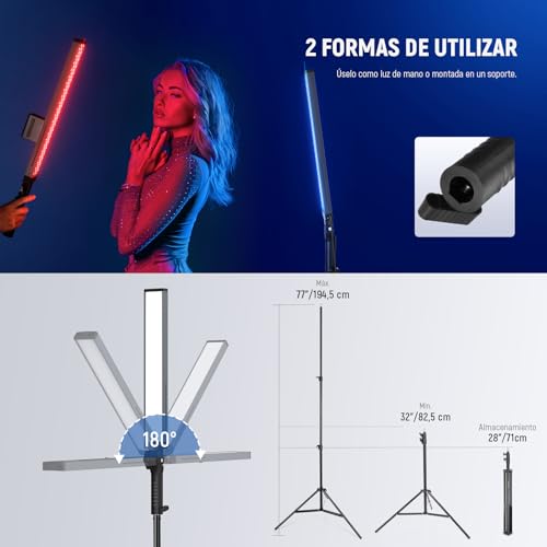 Neewer Kit de luz LED de Mano de 2.4 G, Mejorado 40 W Regulable 3200K-5600 K CRI97 con Soportes/filtros/Bolsa de Transporte para fotografía de Juegos, Youtube TikTok, grabación de Video BH20B Ultra