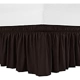 subrtex Wrap Around Bed Skirt Elastic Elegant Soft Fabric Ruffled Fade Resistant Replaceable (Full, Chocolate)