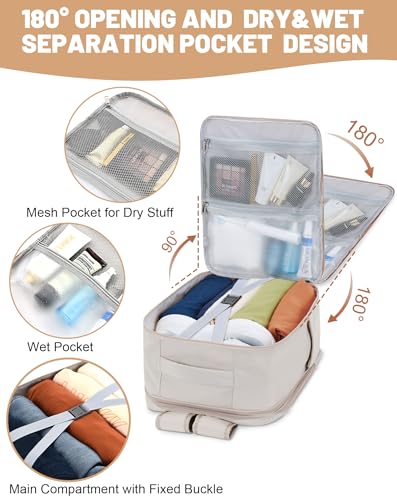 MOCOCITO Travel Backpack Cabin Airplane 40 x 30 x 20, Travel Suitcases Cabin for Vueling Waterproof Backpack Hand Luggage, 30 L Backpack for Men, Women, Travel Backpack, Laptop Backpack (Beige Cream)