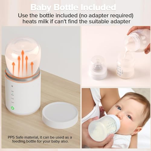 PFUTURE Portable Bottle Warmer, Travel Bottle Warmer with 5Adapters (Notwith Bottle), Rechargeable Portable Bottle Warmer for Travel Precise Temperature & Beep Prompt, for Breastmilk and Baby Milk