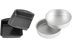 Wilton Perfect Results Premium Non-Stick 8-Inch Square Cake Pans, Set of 2, Steel Bakeware Set & Aluminum 8-Inch Round Cake P
