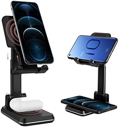 Kertxin Dual 10W 2 in 1 Wireless Charger Stand,Angle Height Adjustable Wireless Charging Cell Phone Desk Holder Dock for iPhone 12/11 Pro/XS/XR/X/8P,AirPods,Samsung S20/S10/S9/S8 etc