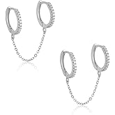 KVANU Unique Small Silver Chain Handcuff Hoop Earrings Double Piercing Crystal Dangle Drop Cartilage Earrings Chic Chain Huggie Hoop Earrings for Men Women