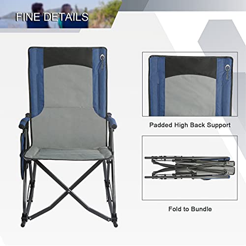 PORTAL Folding Camping Rocking Chairs with High Back Hard Armrest Support 300 lbs, Blue, 18" D x
