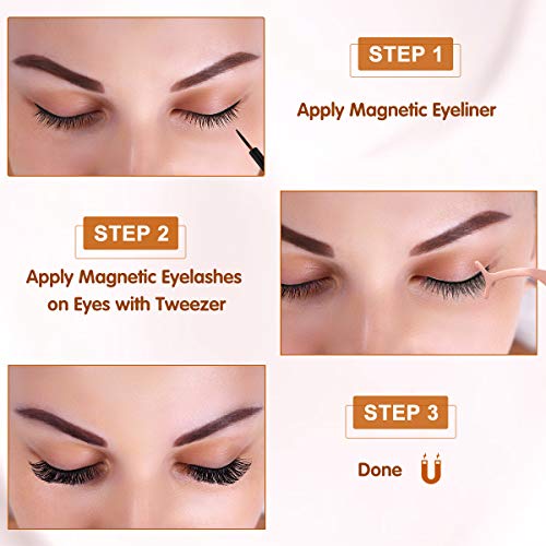 Brightup Magnetic Eyelashes with Eyeliner Kit, 10 Pairs 3D Natural Look Reusable False Magnetic lashes Set, 2 Tubes Long Lasting Magnetic Eyeliner 10 mL with Tweezers (No Glue Needed), Ideal For Gift
