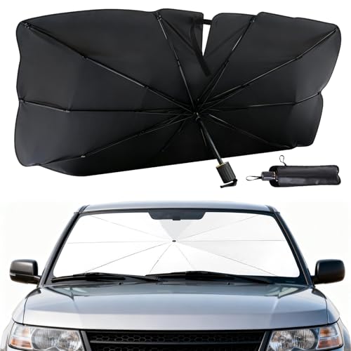 BIRDDIE Car Umbrella Shade for Windshield - Stable Multi-Angle Manual Adjustment, UV & Heat Protection with Leather Case, Car Umbrella Shade for Sedans SUVs MPVs