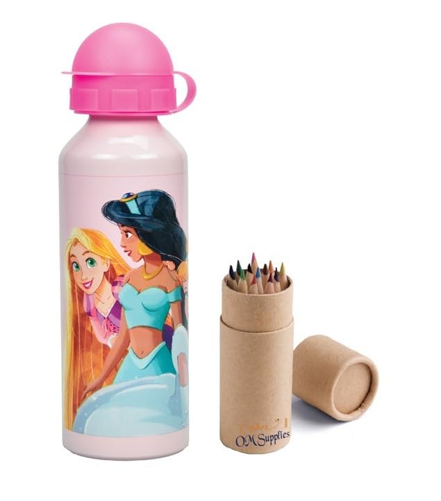 Princess Characters Aluminium Sports Bottle 520ml - Holiday, Back to School Water Drinking Kids Lunch Children Includes Half Size 12pcs (Princess)