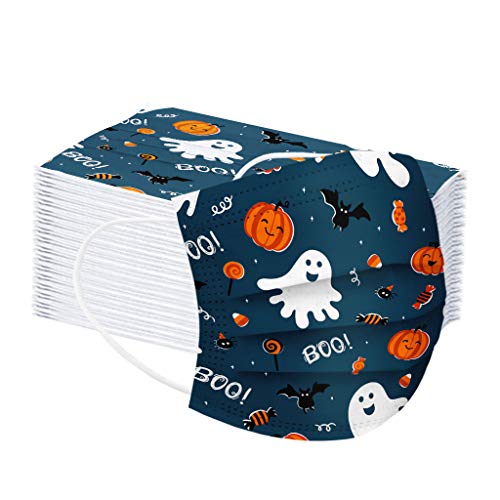 Tianerly Disposable Madks, Christmas/Halloween 3-Ply Breathable Face, Pack of 50, for Adults & Kids Non-Woven Mouth(E-Adults-Halloween)