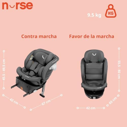 Titane Silla de Coche i-Size 40–150 cm, 360º, ISOFIX y Pata de Apoyo, A Contramarcha y Cara Marcha, Protección Lateral, Gris