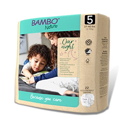 Bambo Nature Overnight EcoFriendly Baby Diapers, Size 5, White, 22