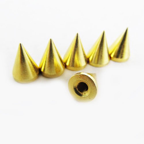 RUBYCA 500 Sets 10MM Gold Color Bullet Cone Spike and Stud Metal Screw Back for DIY Leather-craft