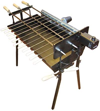 Tritogenia InLine Charcoal Grill with One Tritogenia Variable 0-55RPM One 6RPM Rotisserie Motors Adjustable Height Regulator and Stainless Steel Grill