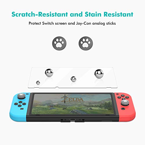 Switch Case with Screen Protector for Nintendo Switch, KIWIHOME Protective Case Dockable Grip Cover Accessories for Nintendo Switch with Thumb Grip Caps (Translucent Gray)