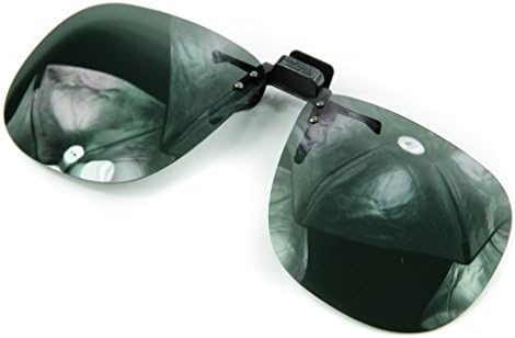 Polarized Black Metal Clip On Flip Up Grey / Gray Sunglass Lenses, Large Square, 64mm Wide X 56mm High, 147mm Wide with Bridge (2 Pack)