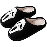 ULPOCMU Halloween Skull Scream Spooky Fuzzy Warm Slippers Ghost Face for Women and Men Holiday Season Indoor Bedroom Shoes