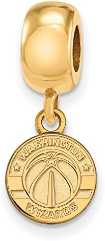 925 Sterling Silver Gold-tone Polished &amp; Laser-cut LogoArt NBA Washington Wizards XS Dangle Bead Charm