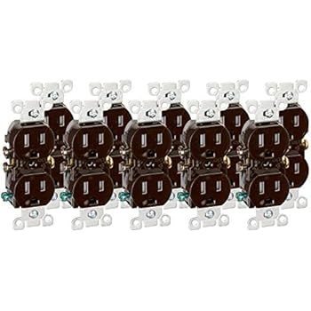 Leviton T5320 15 Amp, 125V, Tamper Resistant, Duplex Receptacle, Residential Grade, Grounding, 10-Pack, Brown