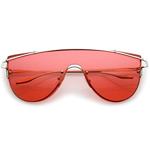 zeroUV - Futuristic Rimless Metal Crossbar Colored Mono Lens Shield Sunglasses 62mm (Silver / Red)