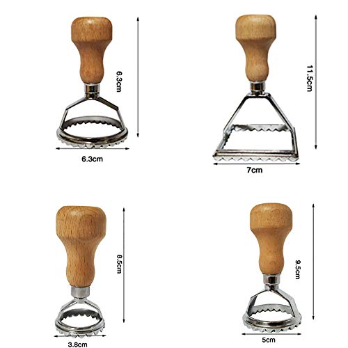 WElinks Ravioli Maker Cutter Stamp Set Round & Square Pasta Pastry Cutter Roller Wheel Dough Cutter and Press Stamps with Wooden Handle Kitchen Pasta Mold Dumpling Molds Cooking Tool Sets (3Pcs)